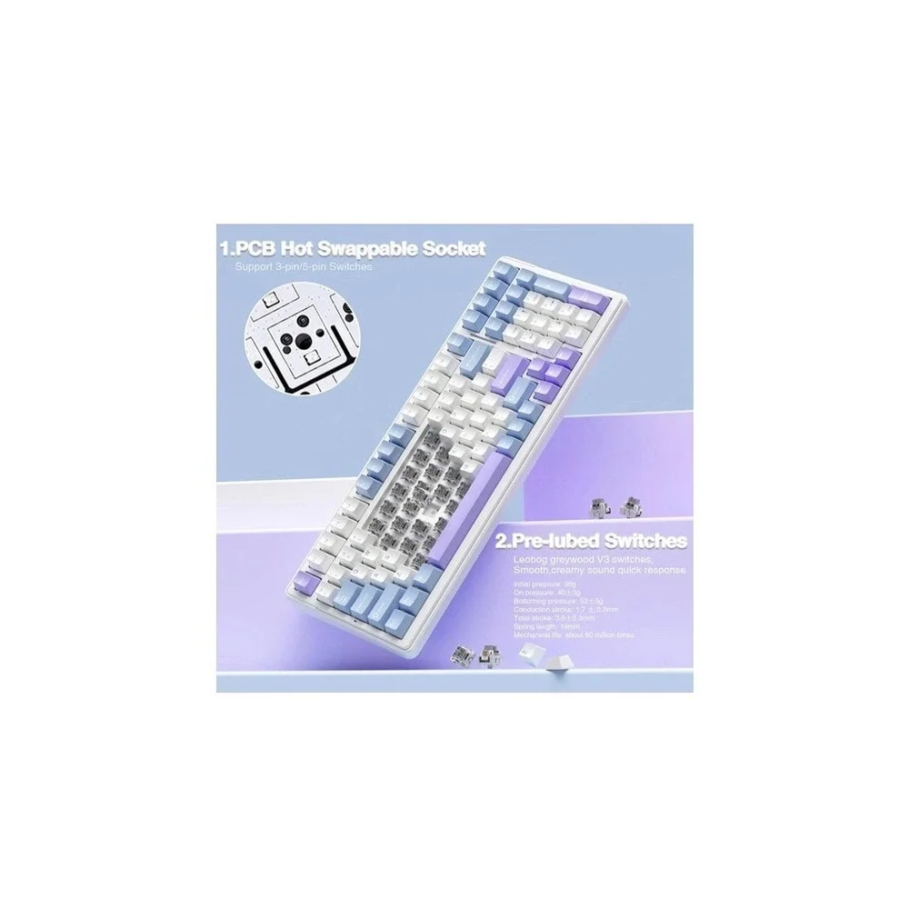 AULA F99 Wireless Mechanical Keyboard,Tri-Mode BT5.0/2.4GHz/USB-C Hot Swappable